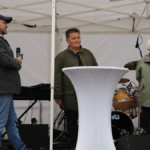 Willo Göpel, Matthias Kartz, Stefan Körner, und Saskia Ludwig sprechen üer die Fahnentreppe des Stadtschlosses. Foto: Bolko Bouché