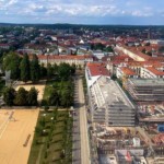 Blick auf die Plantage und das zukünftige Kreativ Quartier vom Turm der Garnisonkirche im Juli 2023